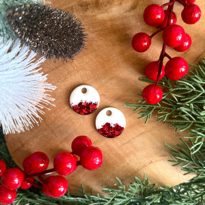 Pampilles grands ronds - Blanc et paillettes rouges