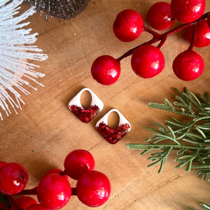 Pampilles petits losanges - Blanc et paillettes rouges