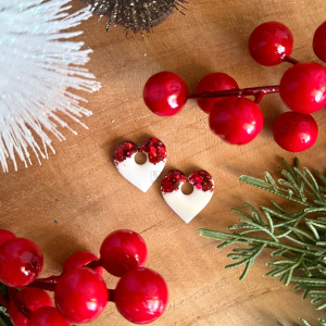 Pampilles petits cœurs  - Blanc et paillettes rouges