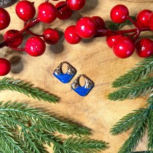 Pampilles petits losanges - Bleu et paillettes dorées