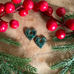Pampilles petits cœurs  - Paillettes vertes et dorées