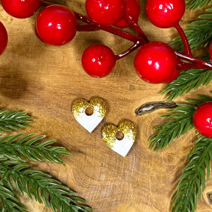Mini cœurs  - Blanc et paillettes dorées