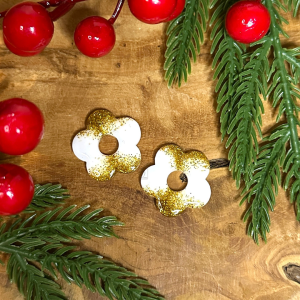 Pampilles grandes fleurs de cerisier - Blanc et paillettes dorées