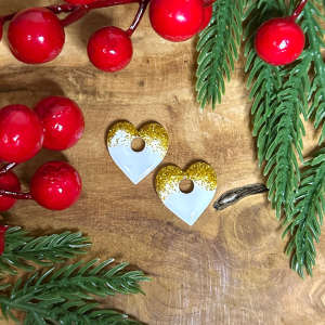Pampilles petits cœurs  - Blanc et paillettes dorées