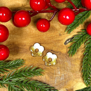 Pampilles mini fleurs de cerisiers - Blanc et paillettes dorées