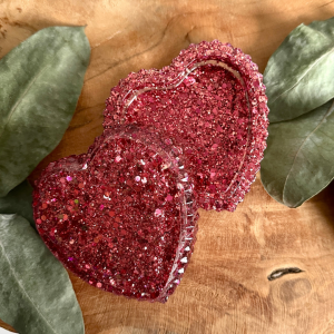 Boîte cœur  - Paillettes roses