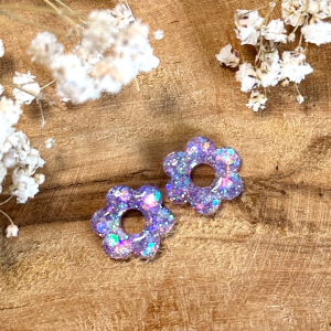 Pampilles mini fleurs 6 pétales - Paillettes holographiques violette