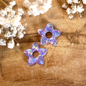 Pampilles fleurs de tiaré 20mm - Paillettes holographiques violette
