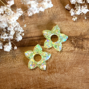 Pampilles fleurs de tiaré 20mm - Paillettes holographiques jaune