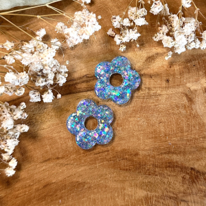 Pampilles grandes fleurs de cerisier - Paillettes holographiques bleu foncé