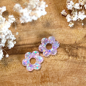 Pampilles mini fleurs 6 pétales - Paillettes holographiques rose pâle