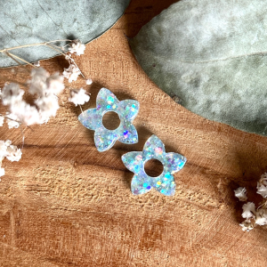 Pampilles fleurs de tiaré 20mm - Paillettes holographiques bleu clair