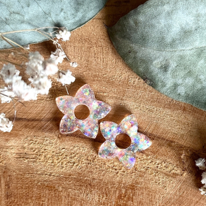 Pampilles fleurs de tiaré 20mm - Paillettes holographiques orange saumon