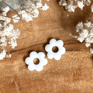 Pampilles mini fleurs 6 pétales - Blanc et paillettes