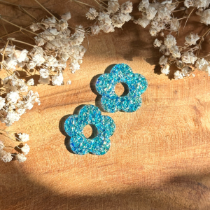 Pampilles grandes fleurs de cerisier - Paillettes holographiques bleu