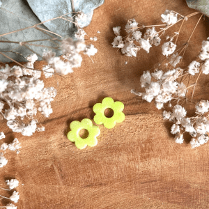 Pampilles mini fleurs 6 pétales - Jaune fluo et paillettes