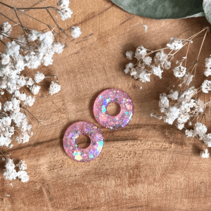 Pampilles donuts 20mm - Paillettes holographiques rose