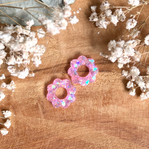 Pampilles pâquerettes 20mm - Paillettes holographiques rose