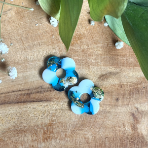 Pampilles fleurs de cerisier 20mm - Blanc, bleu turquoise et doré
