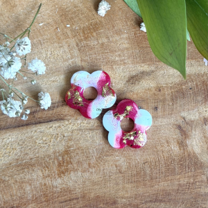 Pampilles fleurs de cerisier 20mm - Blanc, fuchsia et doré