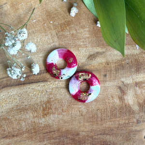 Pampilles donuts 20mm - Blanc, fuchsia et doré