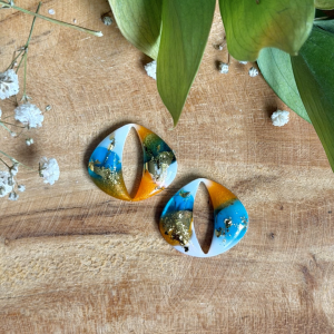 Pampilles Iris 20mm - Blanc, orange, bleu turquoise et doré