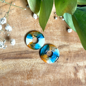 Pampilles donuts 20mm - Blanc, orange, bleu turquoise et doré