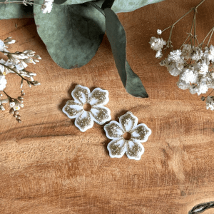 Pampilles Tropique 25mm - Blanc et paillettes dorées
