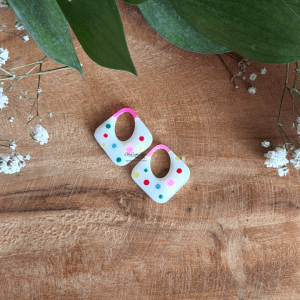 Pampilles losanges 20mm - Blanc et pois multicolores