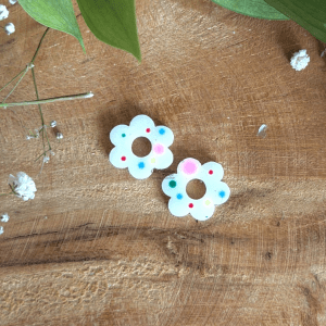 Pampilles mini fleurs 6 pétales - Blanc et pois multicolores