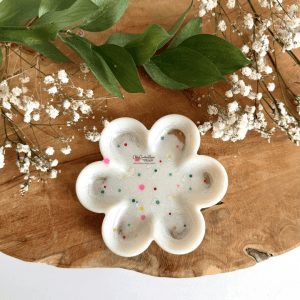Vide-poche fleur  - Blanc et pois multicolores