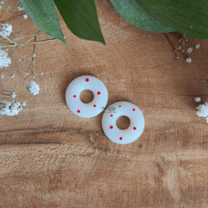 Pampilles donuts 20mm - Blanc et pois rouges