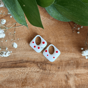 Pampilles losanges 20mm - Blanc et pois rouges