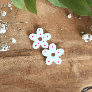 Pampilles fleurs de frangipanier - Blanc et pois rouges