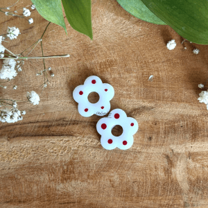 Pampilles fleurs de cerisier 20mm - Blanc et pois rouges