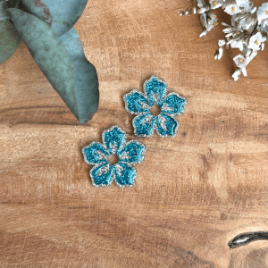 Pampilles Tropique 25mm - Bleu turquoise et paillettes dorées