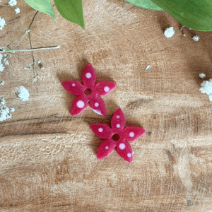 Pampilles fleurs de tiaré 25mm - Fuchsia et pois blanc