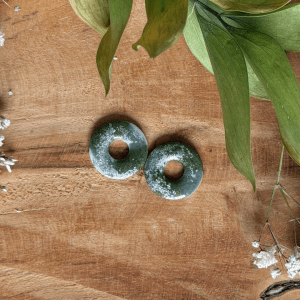 Pampilles donuts 20mm - Kaki, blanc et argenté