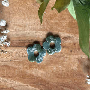 Pampilles fleurs de cerisier 20mm - Kaki, blanc et argenté