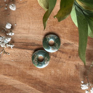 Pampilles donuts 20mm - Kaki, blanc et doré