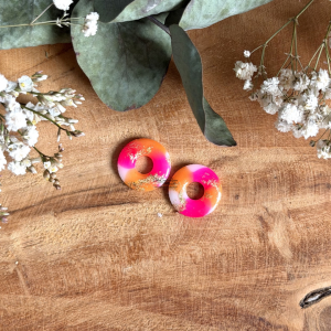 Pampilles donuts 20mm - Orange, rose, blanc et doré