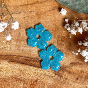 Pampilles Tropique 25mm - Bleu fluo et paillettes argentées