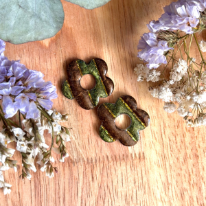 Rayures 25mm - Vert caméléon, marron et paillettes dorées