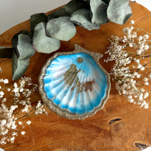 Vide-poches coquillage - Bleu, blanc et doré