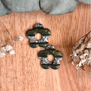 Rayures 25mm - Vert, marron et paillettes argentées
