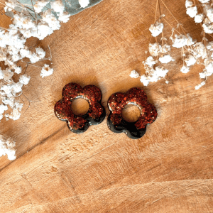 Pampilles grandes fleurs de cerisier - Marron et paillettes