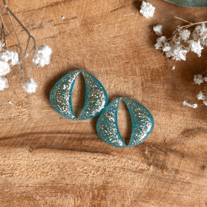 Pampilles Iris 20mm - Bleu fluo et paillettes dorées