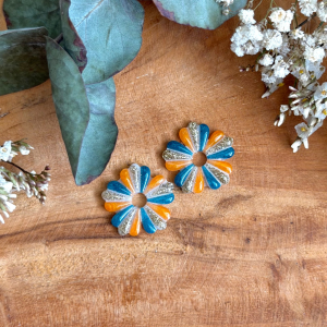 Rosalia 25mm - Orange, bleu et paillettes dorées