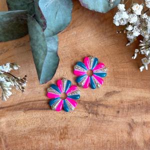 Rosalia 25mm - Rose, bleu et paillettes dorées