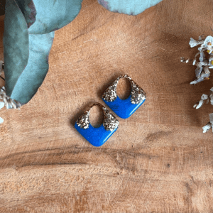 Pampilles losanges 20mm - Bleu et paillettes dorées